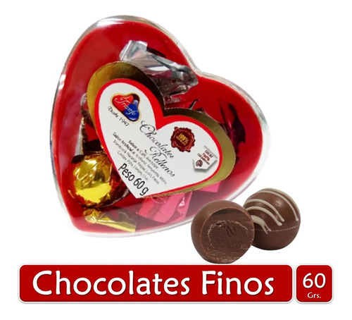 Estuche Regalo Chocolates Rellenos Corazón Acrilico 60grs