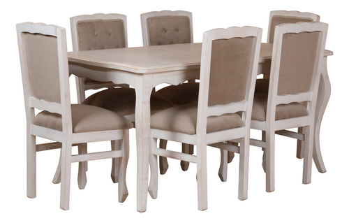 Comedor Normando 90x160 6 Sillas Respaldo Tapizado Beige