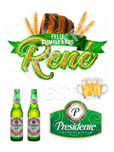 Topper Para Tortas Beisbol Leones Licor Cerveza Ron Whisky