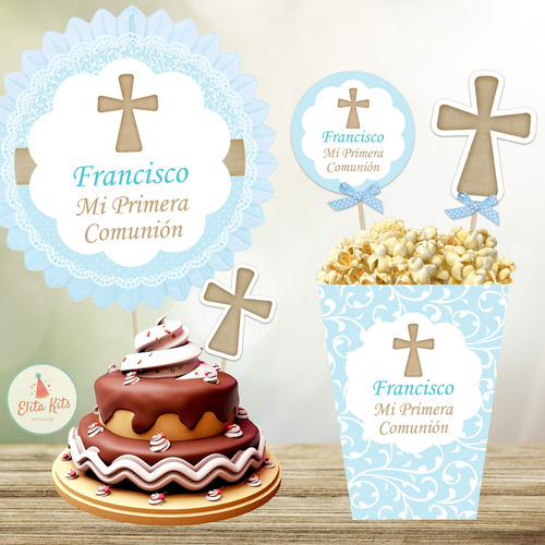 Kit Imprimible Comunión Celeste + Banner, Personalizado