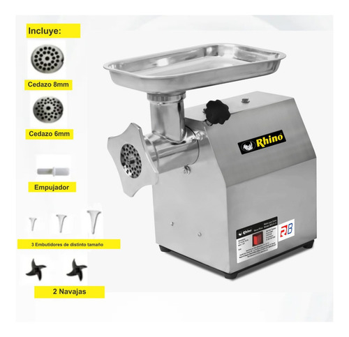 Molino De Carne Eléctrico Rhino Moca-12 Acero Inox.