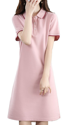 Vestido Polo De Algodón De Manga Corta Informal Para Mujer