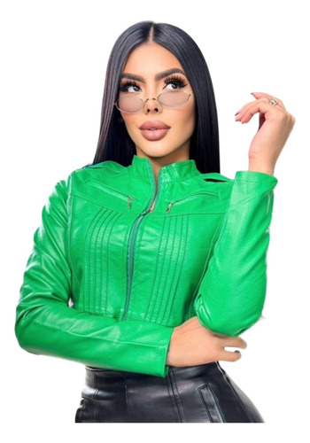 Chaqueta Cuero Sintetico Mujer Color Verde  Ref Js-014