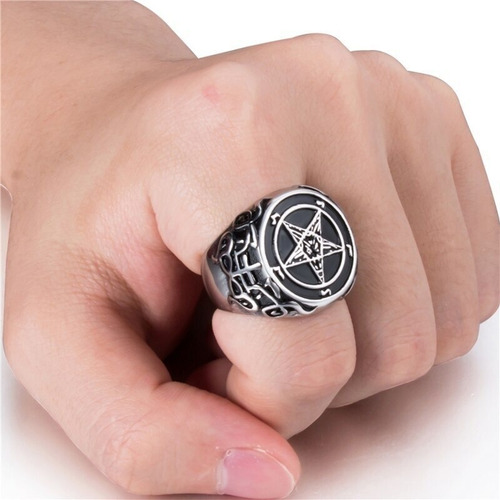 Anillo Hombre Pentagrama Baphomet Sulphur Leviatán Cruz