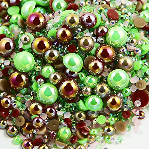 Yantuo 3-10 Mm Mezcla De Rojo, Verde Ab Perlas Y Diamantes D