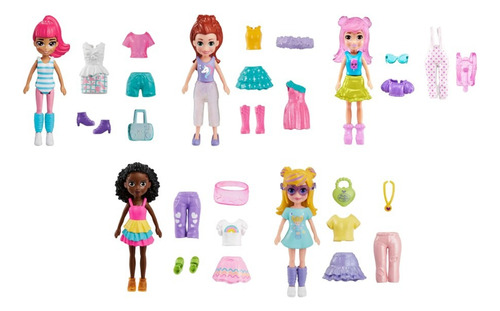 Polly Pocket 5 Muñecas Moda Casual Looks