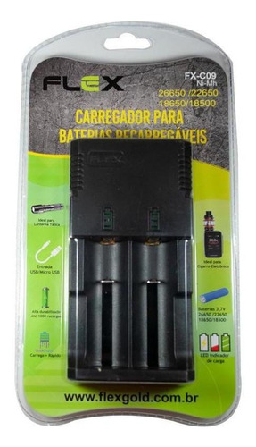 Carregador Baterias 26650/22650/18650/18500 Flex Fx-c09