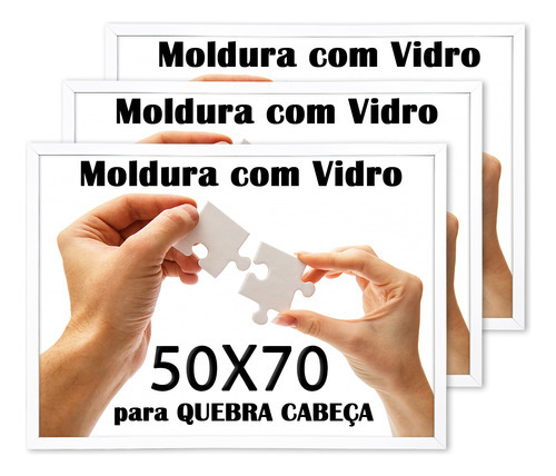 Kit 3 Moldura Quebra Cabeça Grow Puzzle 1000 Peças 50 X 70 Cor Branco