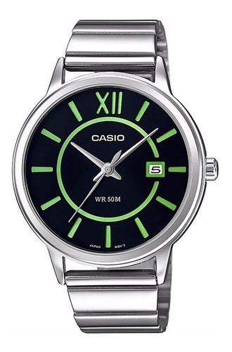 Reloj Hombre Casio Cod: Mtp-e134d-1b Acero Sumergible Color de la malla Plateado Color del bisel Plateado Color del fondo Negro