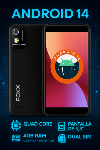 Foxx Smartphone A56 Desbloqueado 16gb 4gb Ram (2+2gb) Promocion Celular Barato Negro