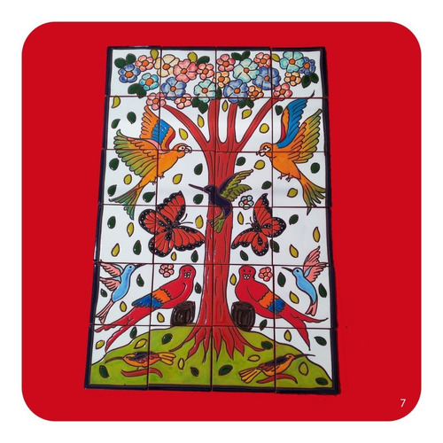 Imagen 3 de 3 de Mural Retablo Talavera Poblana Árbol Primavera 65x43 Cm M7