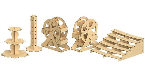 Imagen 8 de 9 de Kit Para Mesa De Dulces Cupcakes 5 Piezas Mdf - Rge02