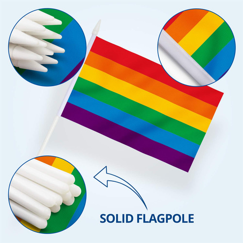 Orgullo Gay Bandera Con Asta, 12x20 Cm Mini Bandera