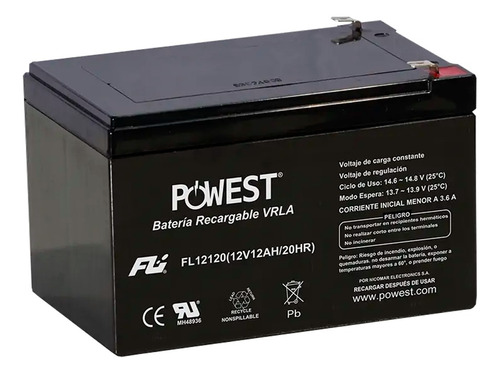 Bateria Powest 12v 12ah Para Alarmas, Ups, Cerco Eléctr