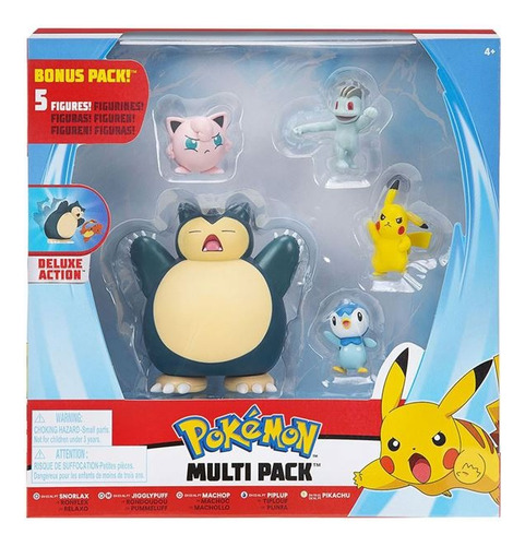 Set Pokemon 5 Figuras Multipack Snorlax, Pikachu, Machop