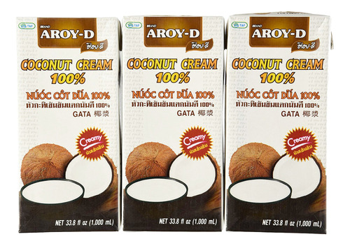 Aroy-d Crema De Coco 100% Pura, 33.8 Onzas (paquete De 3)