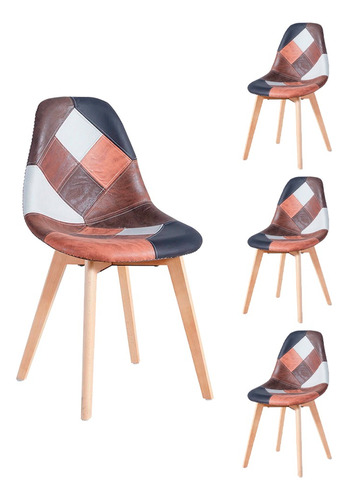 Pack 4 Sillas Eames Dsw Patchwork Vintage Tela Comedor 