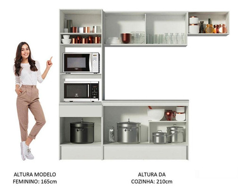 Cozinha Completa Madesa Diamante Com Armário, Balcão E Tampo Cor Branco