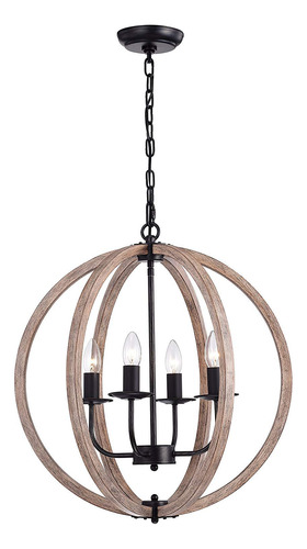 Benita Madera Natural Orb 4 Luz Lampara Techo Brazo