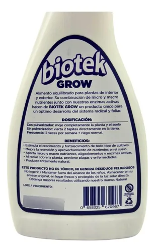 Alimento Revitalizador De Plantas Biotek Grow Ecologico
