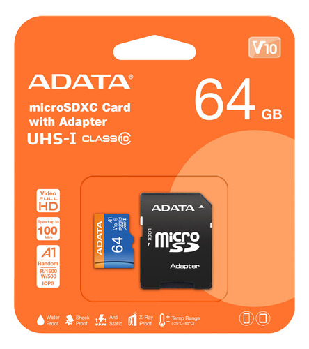 Tarjeta Microsd Adata Premier 64gb Uhs-i Con Adaptador Sd