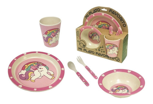 Set Plato Vaso Cubiertos Bebe Fibra Bamboo Eco Silmar