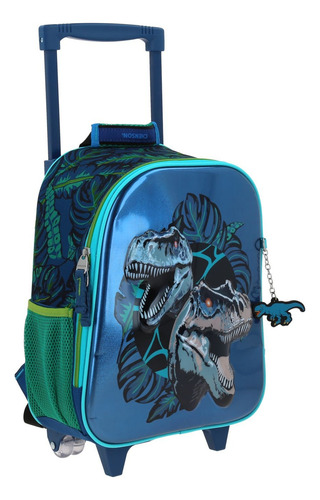 Mochila Dinosaurio Raptors Kinder Con Carro Co70579-9 Color Azul Marino