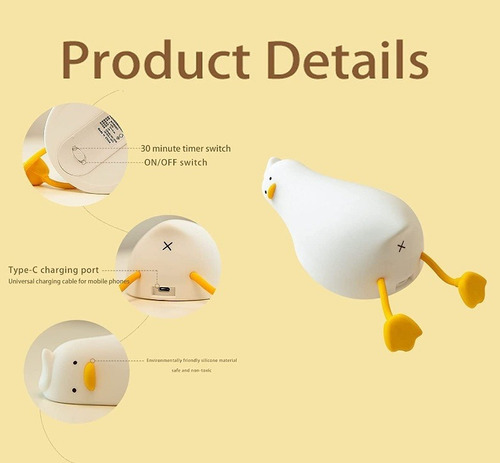 Lámpara De Mesa Led For Niños Flat Duck Night Lamp