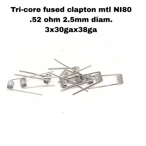 10 Resistencia Calentamiento Ni80 .52ohm Tri-core 2.5mm Rta