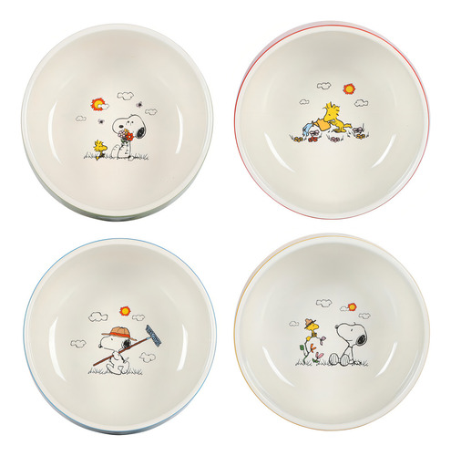 Peanuts Snoopy - Juego De 4 Cuencos De Ceramica Decorados Ap