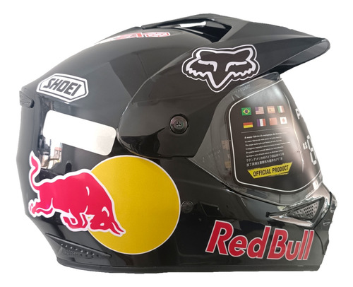 Capacete Motocross Com Viseira Adesivado Red Bull Enduro