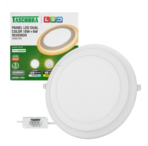 Plafon De Led Duas Cores Embutir Redondo 18w + 6w Taschibra Cor 3000K/6500K 110V/220V