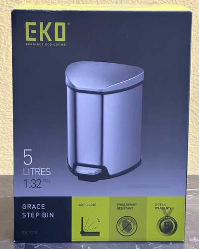 Bote De Basura Eko Acero Inoxidable 5 Litros Con Pedal Grace