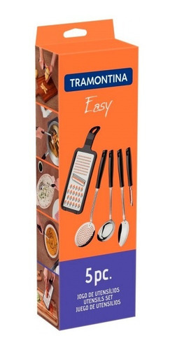 Imagem 2 de 2 de Jogo De Utensílios Easy Em Aço Inox Cabo Polipropileno 5 Pçs