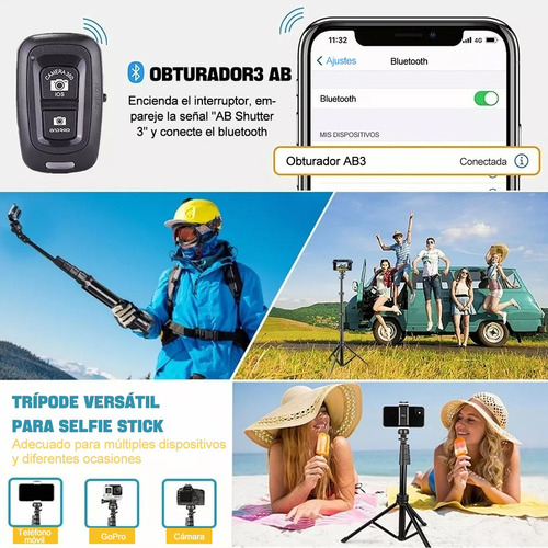 Apoya Celulares Trípode Celular Selfie Stick Negro