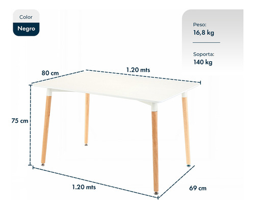 Juego Comedor Mesa Eames Rectangular 120x80 + 6 Windsor.
