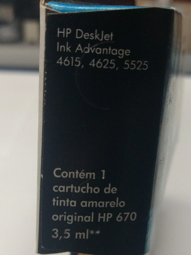 Imagem 2 de 5 de Cartucho Original Ink Advantage Hp 670 Amarelo 3,5ml Cz116ab