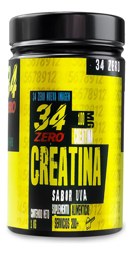 Creatina Monohidratada 34 Zero 1 Kg 200 Servicios Sabor Uva