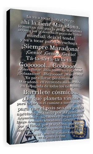 Cuadro De Maradona Campeón 86 Relato Gol Del Siglo Con Foto