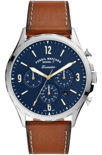 Reloj Fossil Forrester Fs5607 Piel Café Dial Azul Original