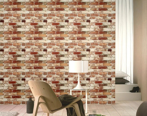 Imagen 1 de 8 de Papel Tapiz Pared Tipo Ladrillos Rojos Adhesivo 10mx45cm