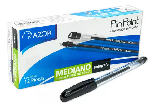 Pluma Punto Mediano Pin Point 1.0 Mm Caja Con 12 Pzas Transparente Negro