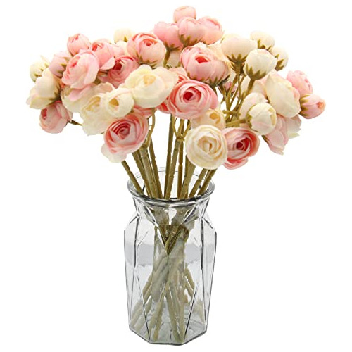 18 Flores De Rosa De Seda Artificial, Ramo De Ranúncul...