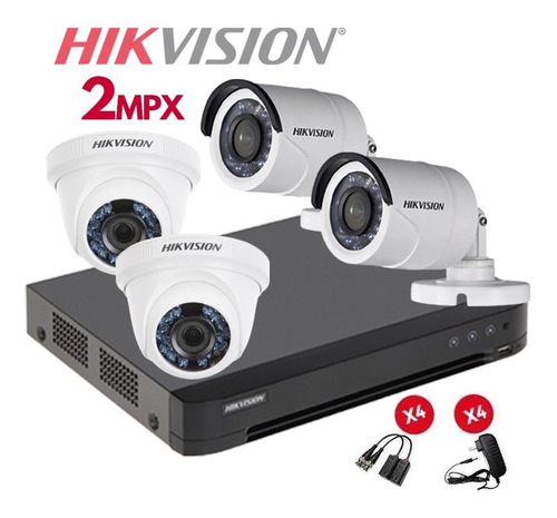 Imagen 1 de 5 de Kit Vigilancia Hikvision 4 Camaras Turbo Hd 1080p 2mp + Acce