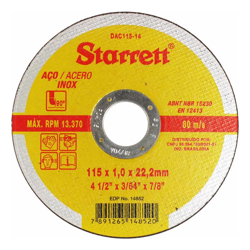 Disco Corte 4.1/2 X 1,0 X 7/8 C/12 Peças Starrett