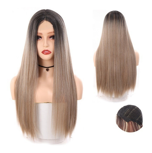 Peruca Premium Orgânica Lisa Ombre Mel Sem Franja + Wig Cap