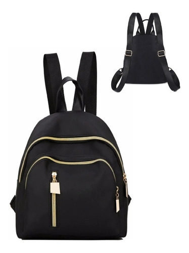 Mochila Mini Impermeable Negro Con Dorado Premium