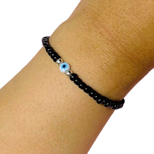 Pulsera Mostacillas Negra Y Ojito Protector Ps 270-173