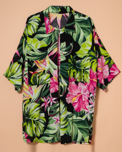 Camisa Kimono Mujer Floreado Colores Playa Largo Bolsillo