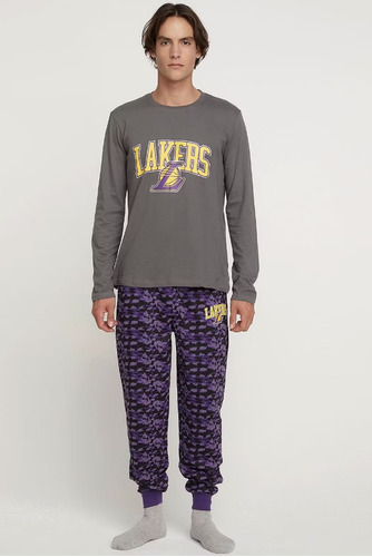 Pijama Los Angeles Lakers Nba Manga Larga Algodón Hombre